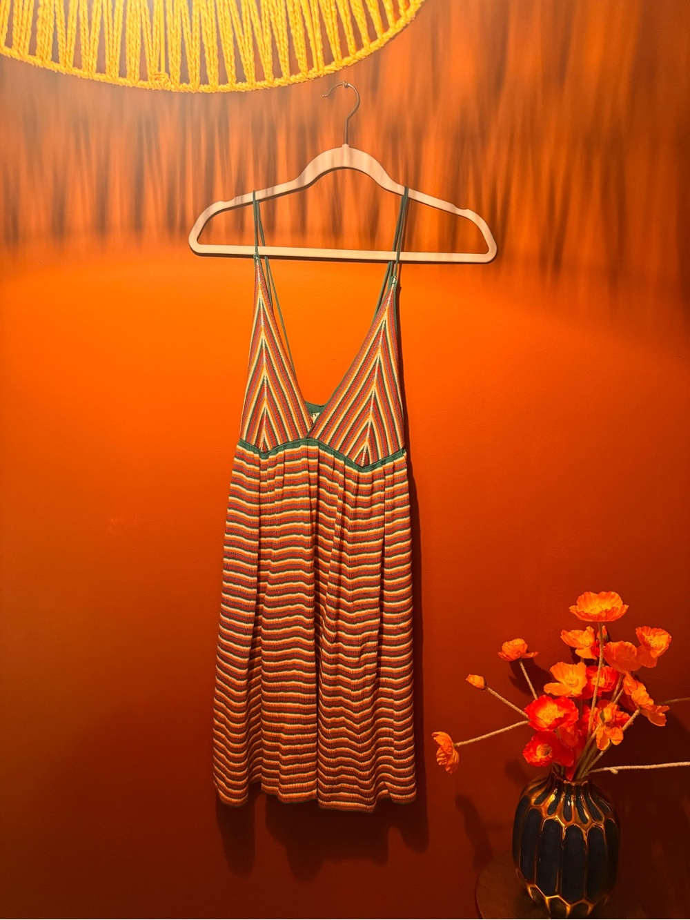 Zara Orange Striped Knit Mini Dress with Green Trim